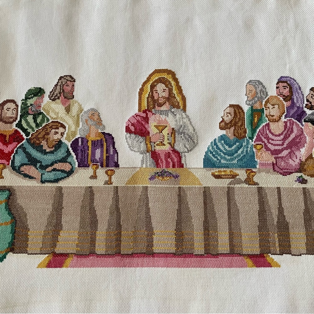 The Last Supper Colorful Vintage Cross Stitch Picture Unframed - Picture 9 of 12